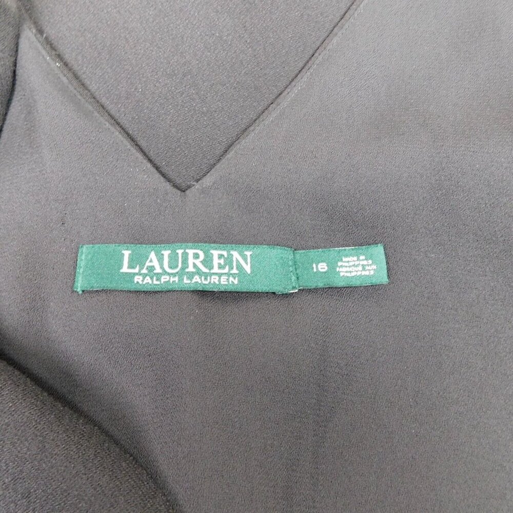 Lauren By Ralph Lauren Women Solid Black Sleeveless V-Neck Shift Dress Size 16 - Picture 6 of 9